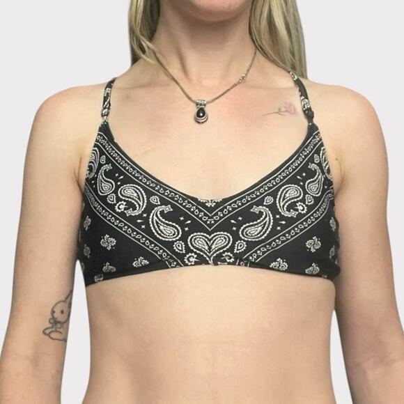 Metal Mulisha MCMXCIX Black & White Paisley Boho Strappy Racerback Bikini Top - Picture 1 of 7